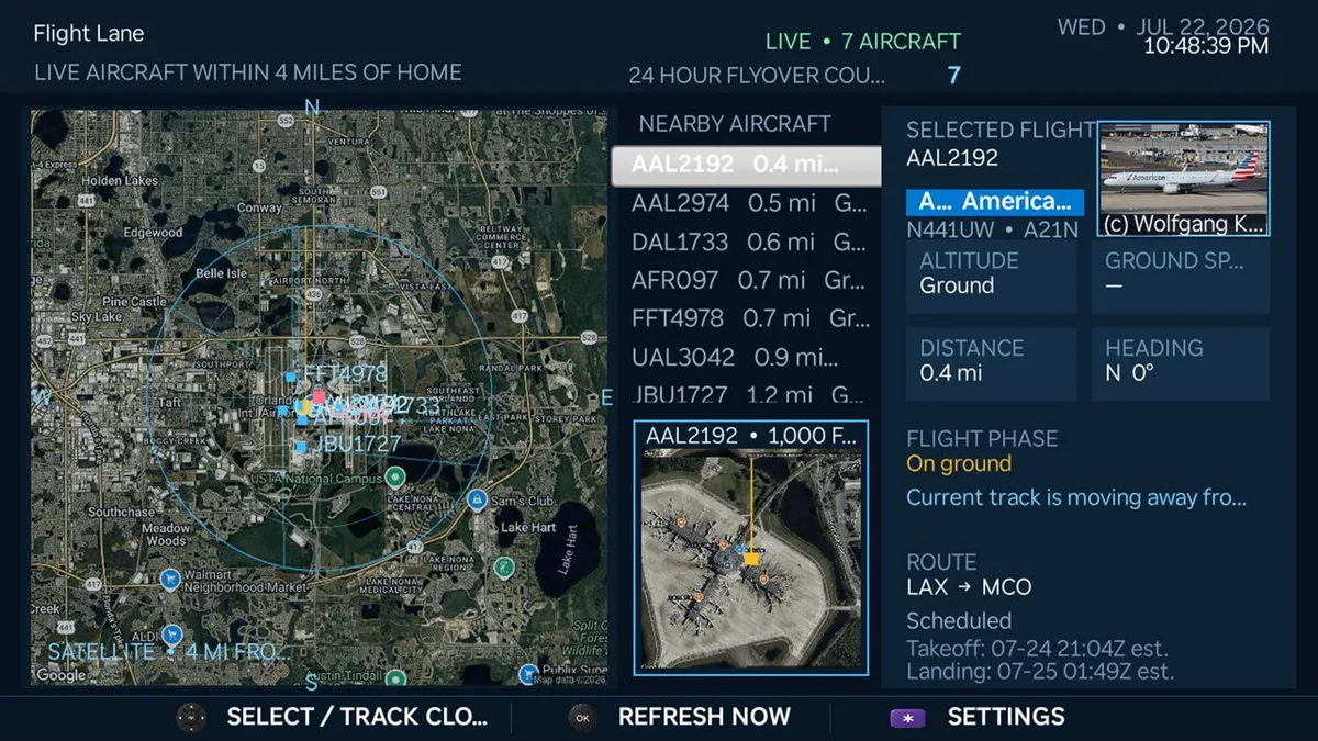 Flight Lane live aircraft radar on Roku